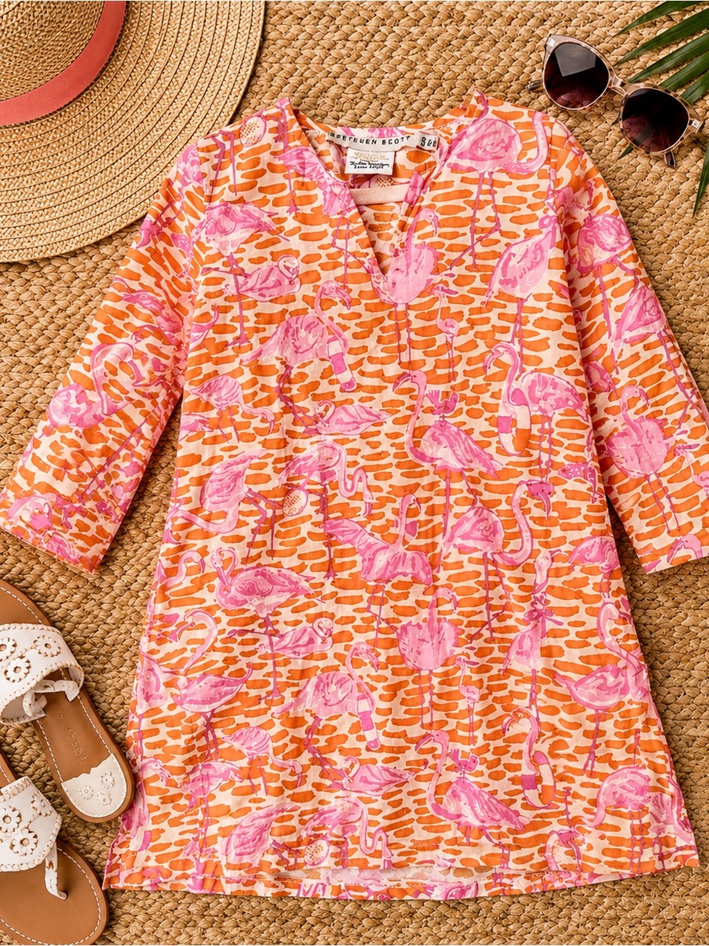 Gretchen Scott Girls Flamingo Tunic Dress 6/8 Pink Orange Beach Cover Up Resort